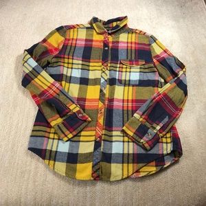 BDG Shirt Womens Medium Button Up Yellow Blue Red Plaid Urban Outfitter